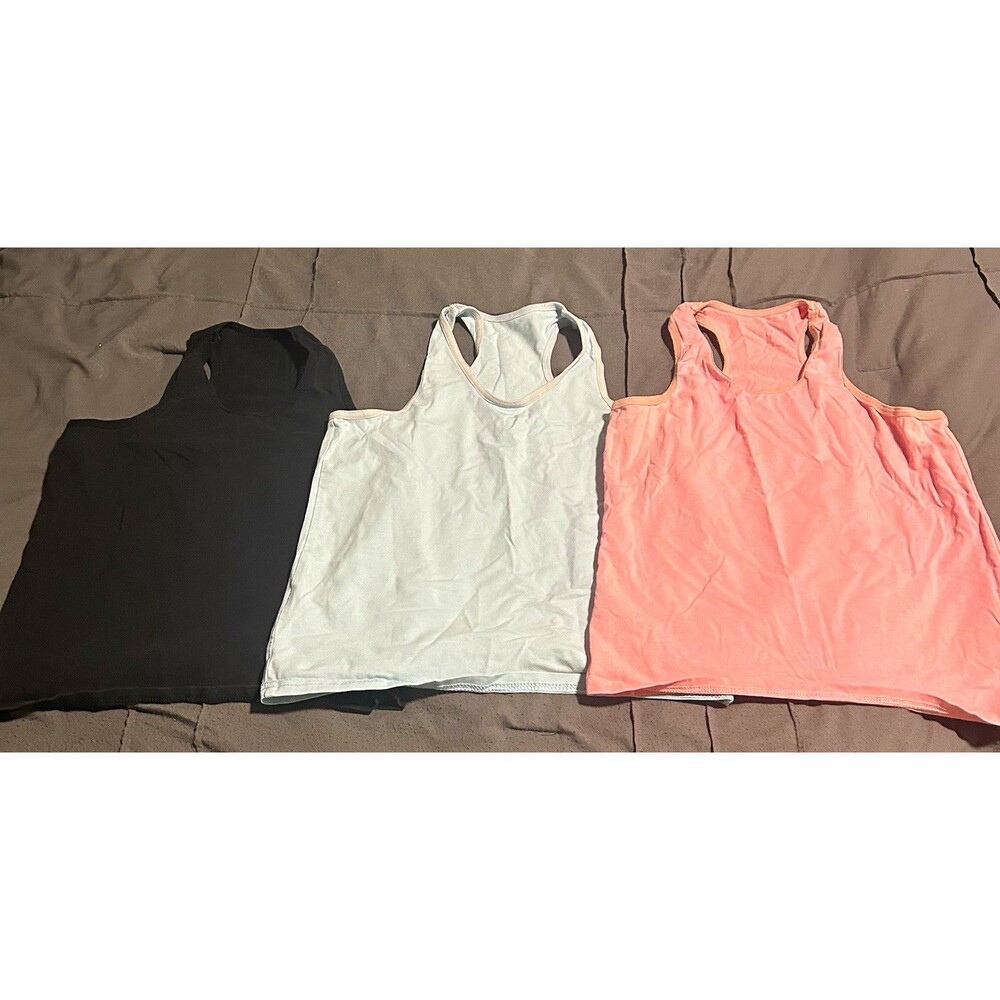 Girl’s M Racerback Tank Lot 3 Black/White/Pink Scoop Neck Stretch Poly/Spandex